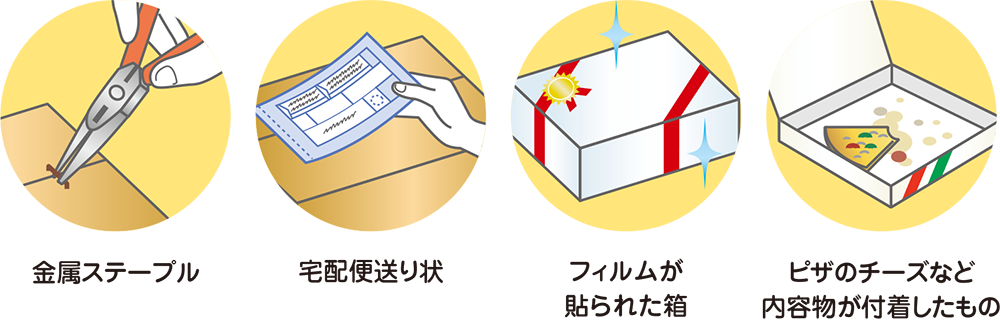 金属ステープル 宅配便送り状 ビニールコーティング紙 ピザのチーズなど内容物が付着したもの
