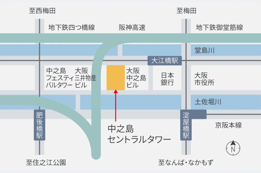 大阪市北区中之島にある本社周辺のイラスト地図