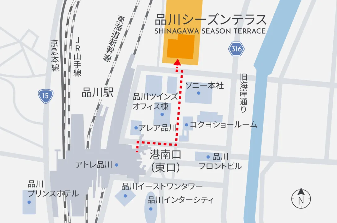 東京都港区港南にある東京本社周辺のイラスト地図