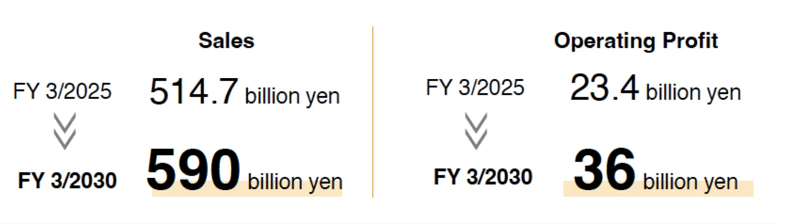 Paperboard and Packaging-Related Business:SalesFY 3/2030 590 billion yen, Operating Profit FY 3/2030 36 billion yen