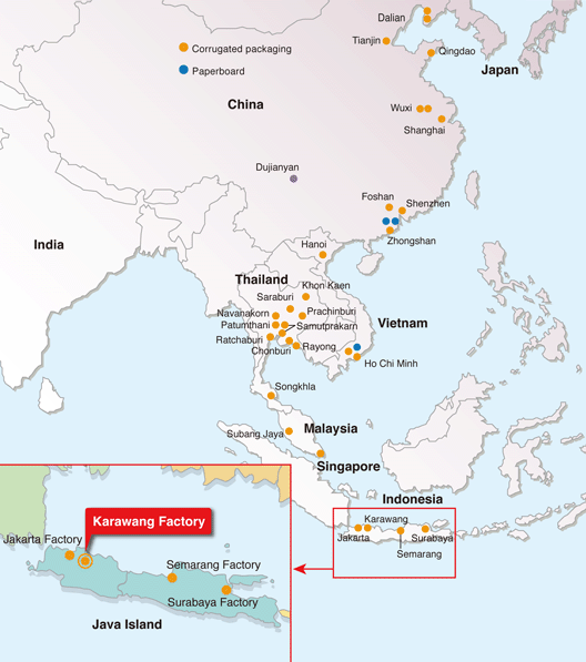 The Rengo Group's corrugated packaging and containerboard business locations overseas