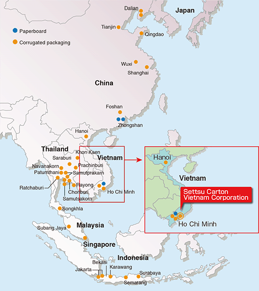 The Rengo Group's corrugated packaging and containerboard business locations overseas