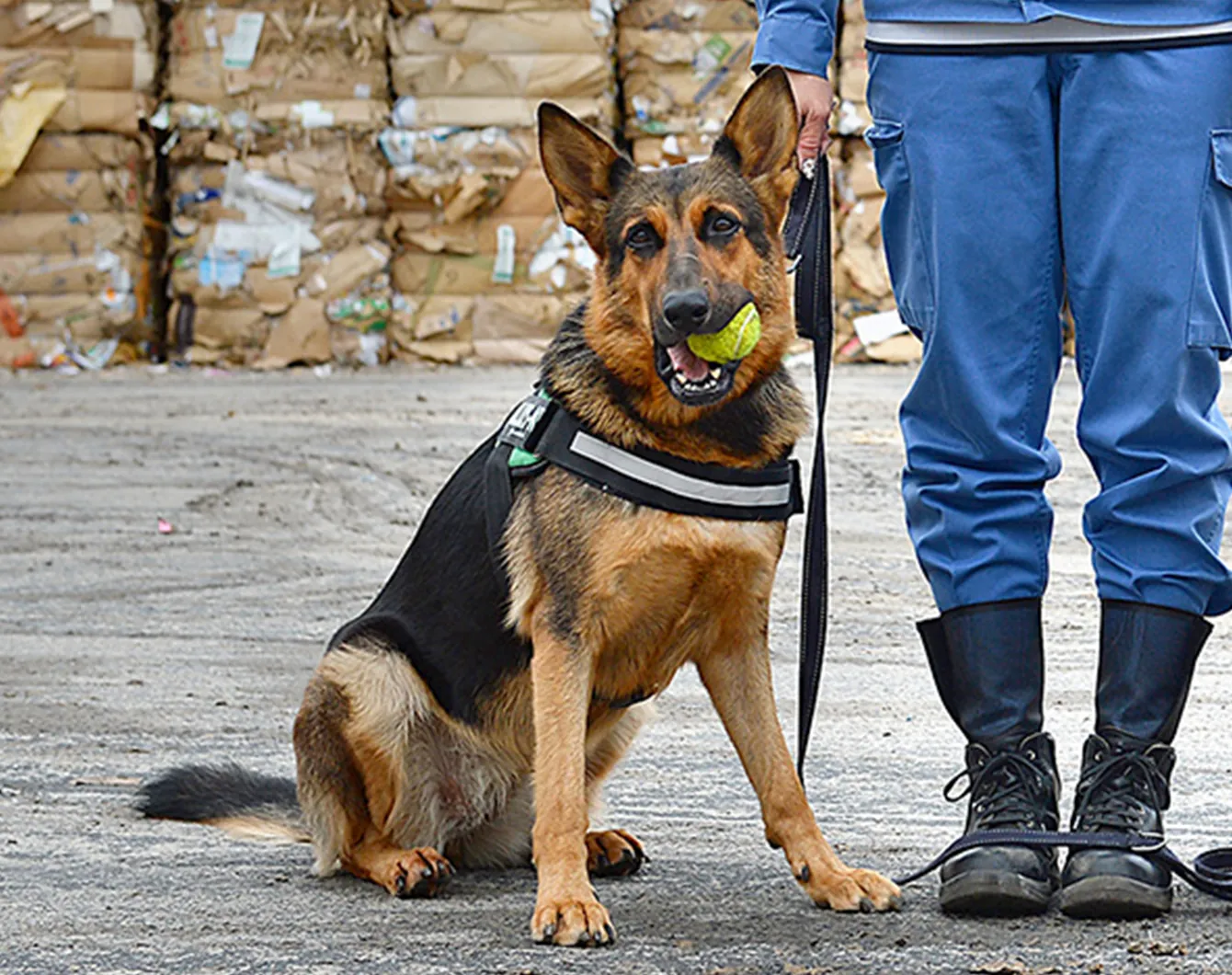 臭気探知犬として活躍する犬の姿